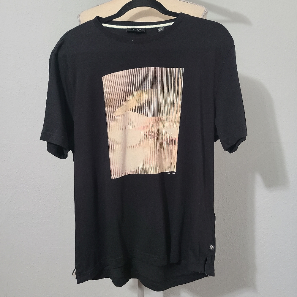 Ted Baker Black Short Sleeve Tee with Abstract Print